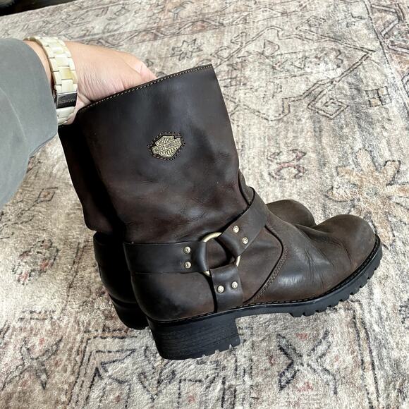 Harley Davidson Ashby Square Toe Harness Motorcycle Brown Leather Boots SZ 9.5 - Picture 3 of 12